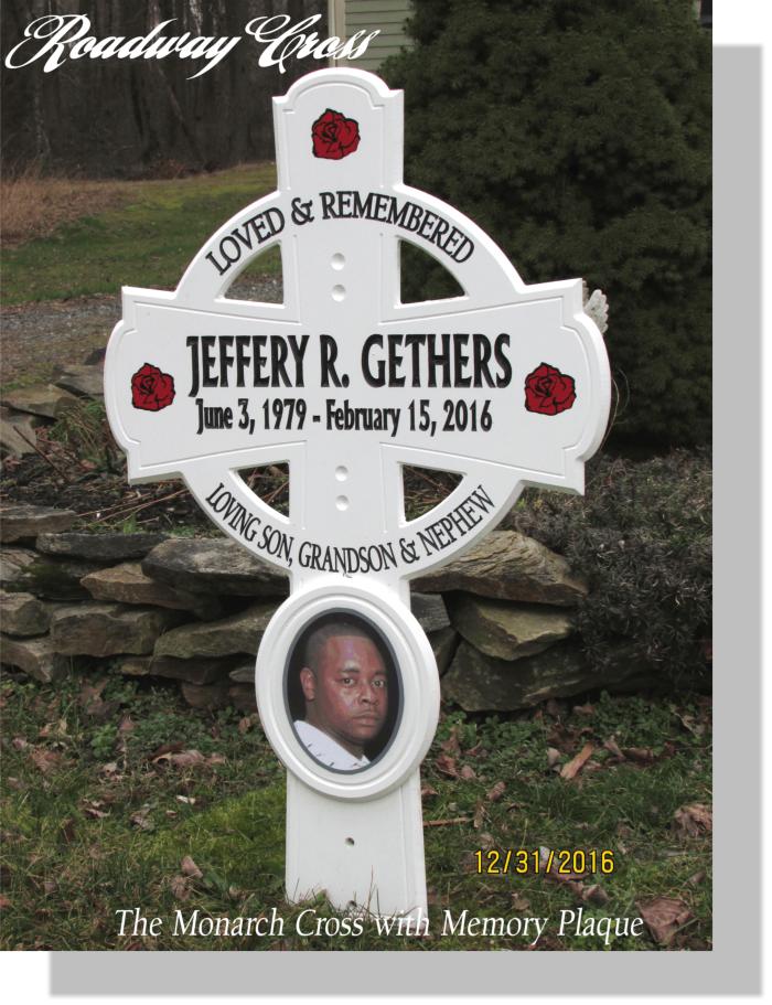 Personalised roadside memorial with graphics