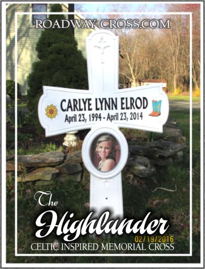 Celtic style memorial with picture of deceased